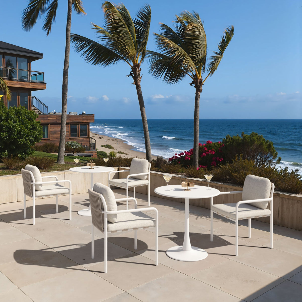 Beige Upholstered Outdoor Dining Chairs (2) | OROA Modern Aite | Oroa.com