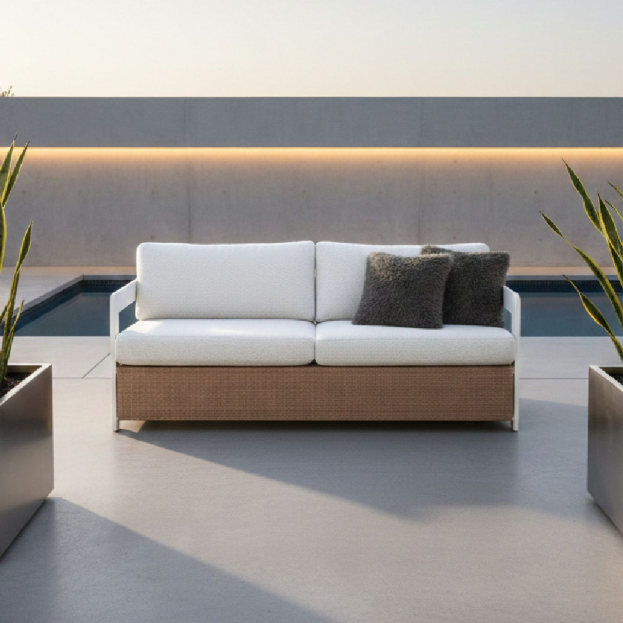Brown Base Outdoor Sofa – Gelo – angled view
