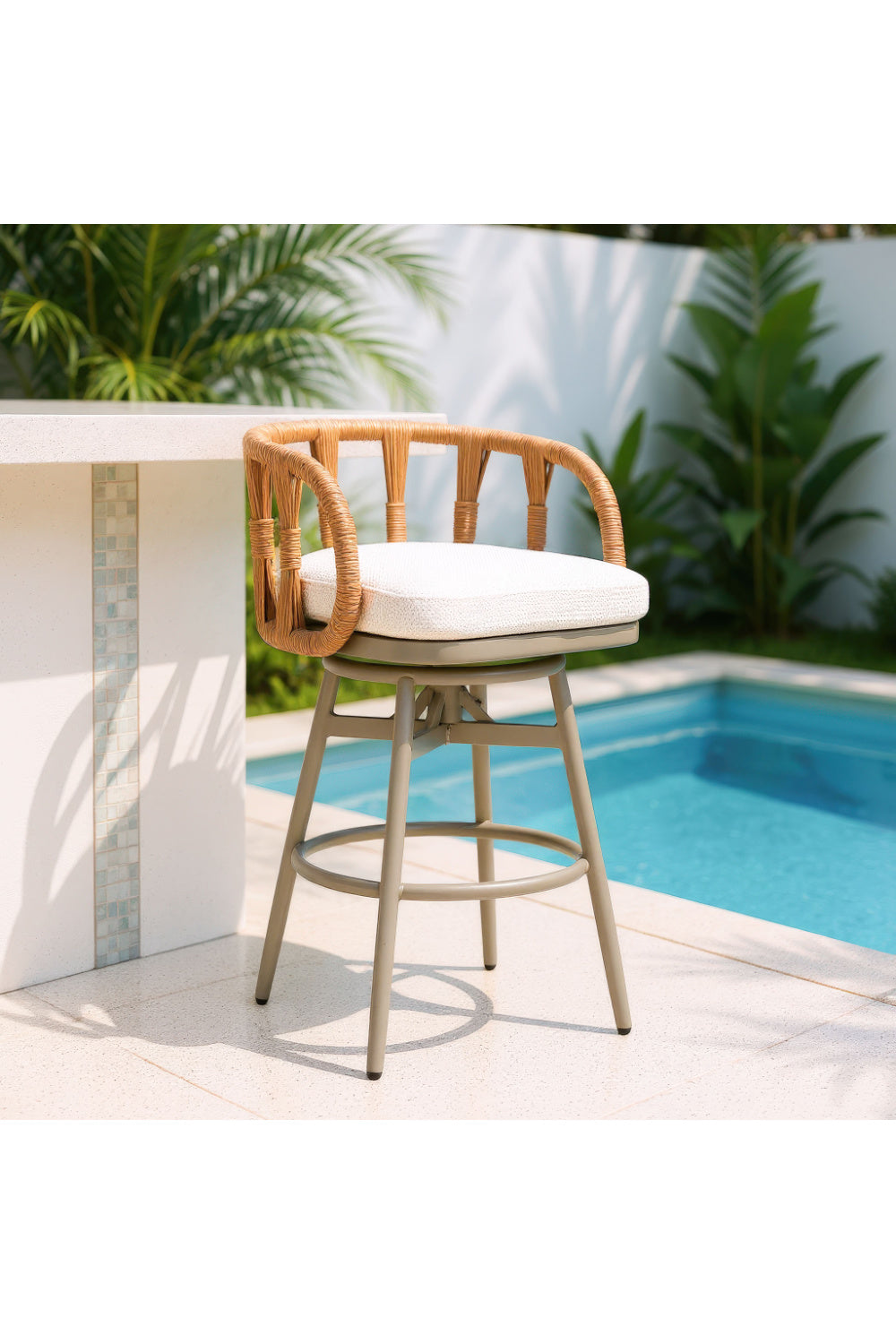 Rattan Weave Swivel Bar Stool | OROA Modern Safal