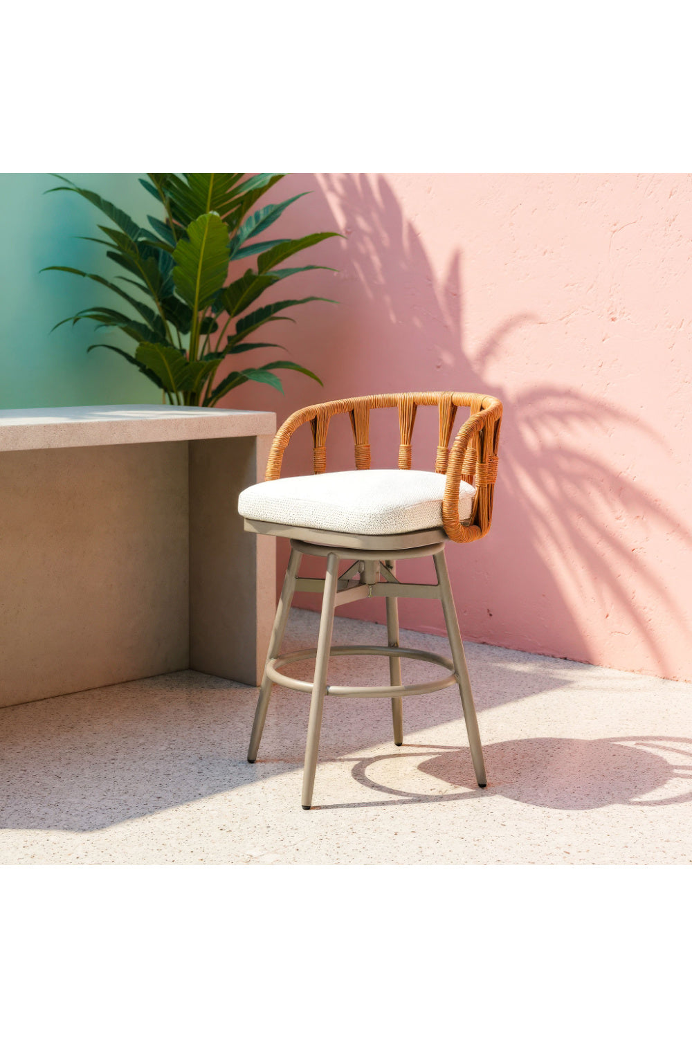 Rattan Weave Swivel Bar Stool | OROA Modern Safal