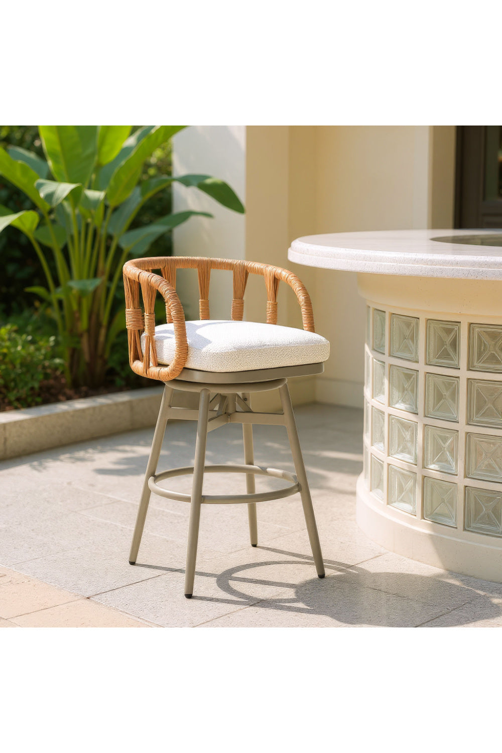 Rattan Weave Swivel Bar Stool | OROA Modern Safal