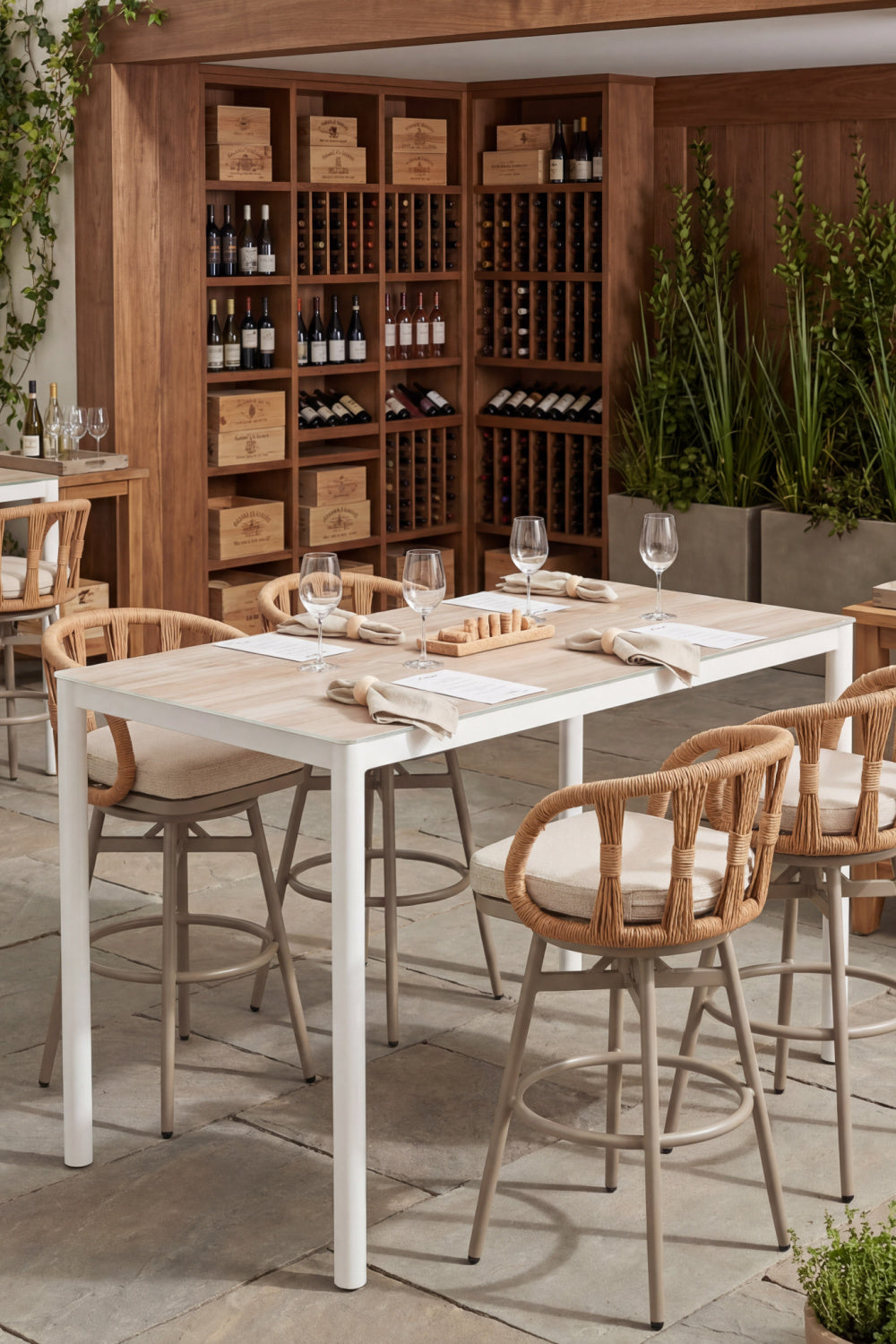 Rattan Weave Swivel Bar Stool – Safal – angled view