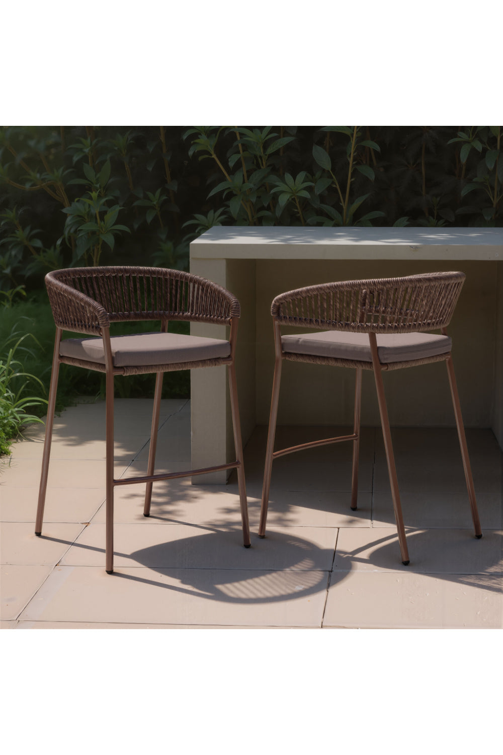 Brown Rattan Outdoor Bar Stools (2) | OROA Modern Skye | Oroa.com