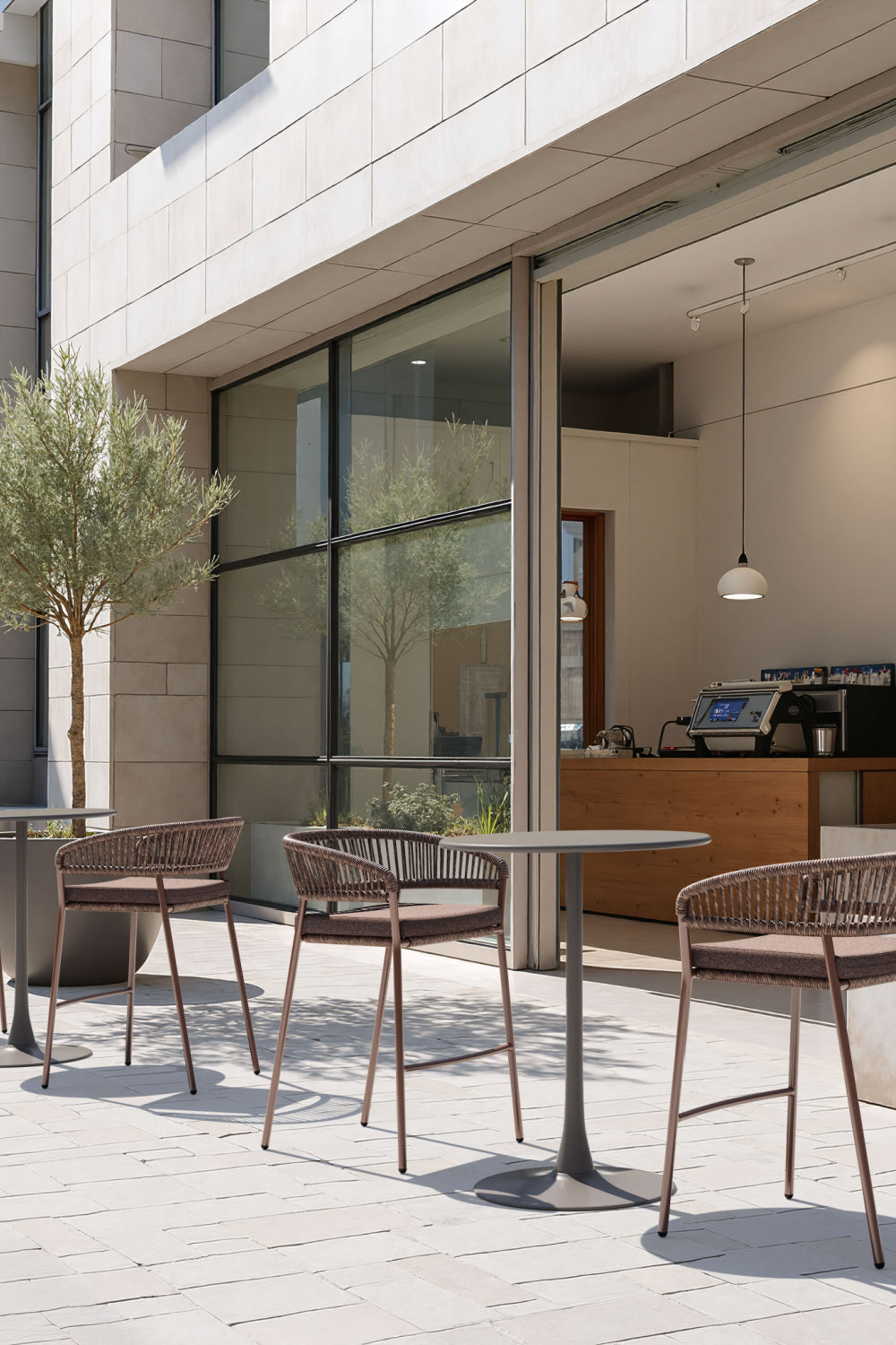 Brown Rattan Outdoor Bar Stools (2) | OROA Modern Skye | Oroa.com