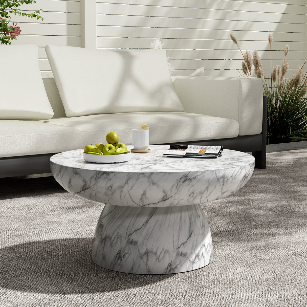 Marble Outdoor Coffee Table - Modern White