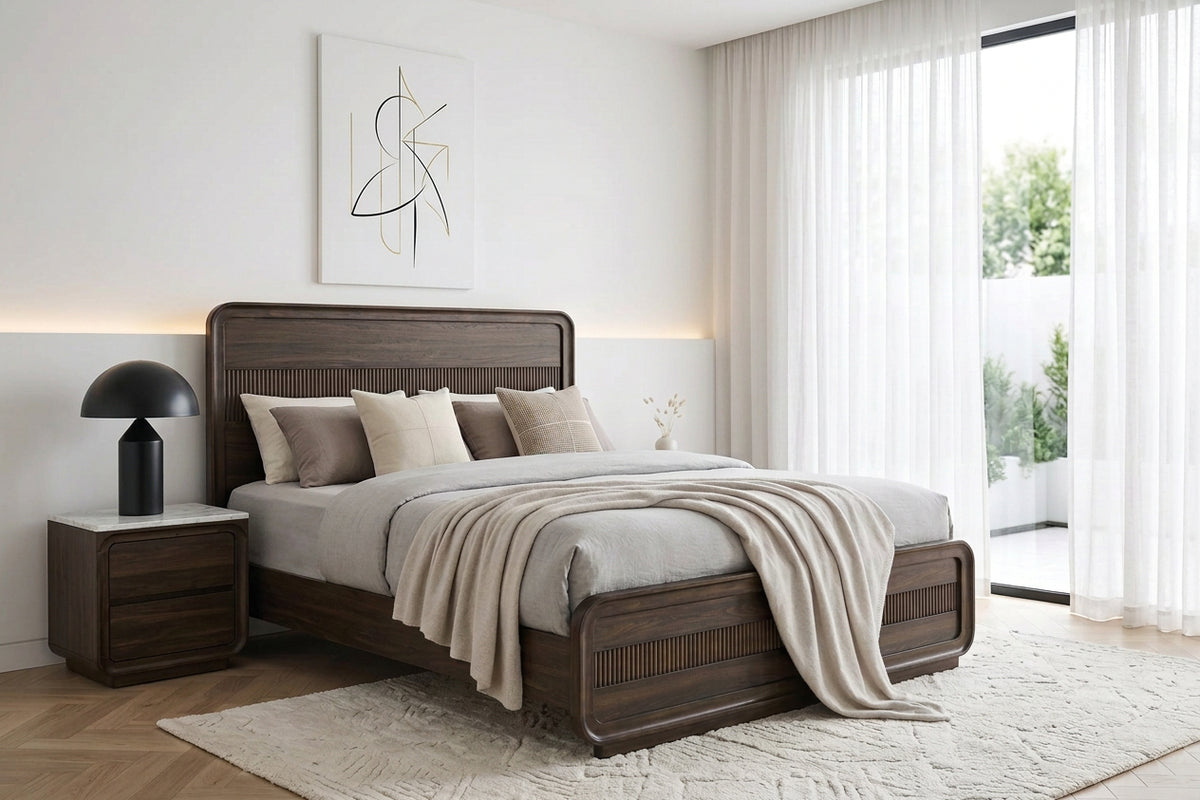 Brown Mid Century Wood King Bed – OROA, view 2