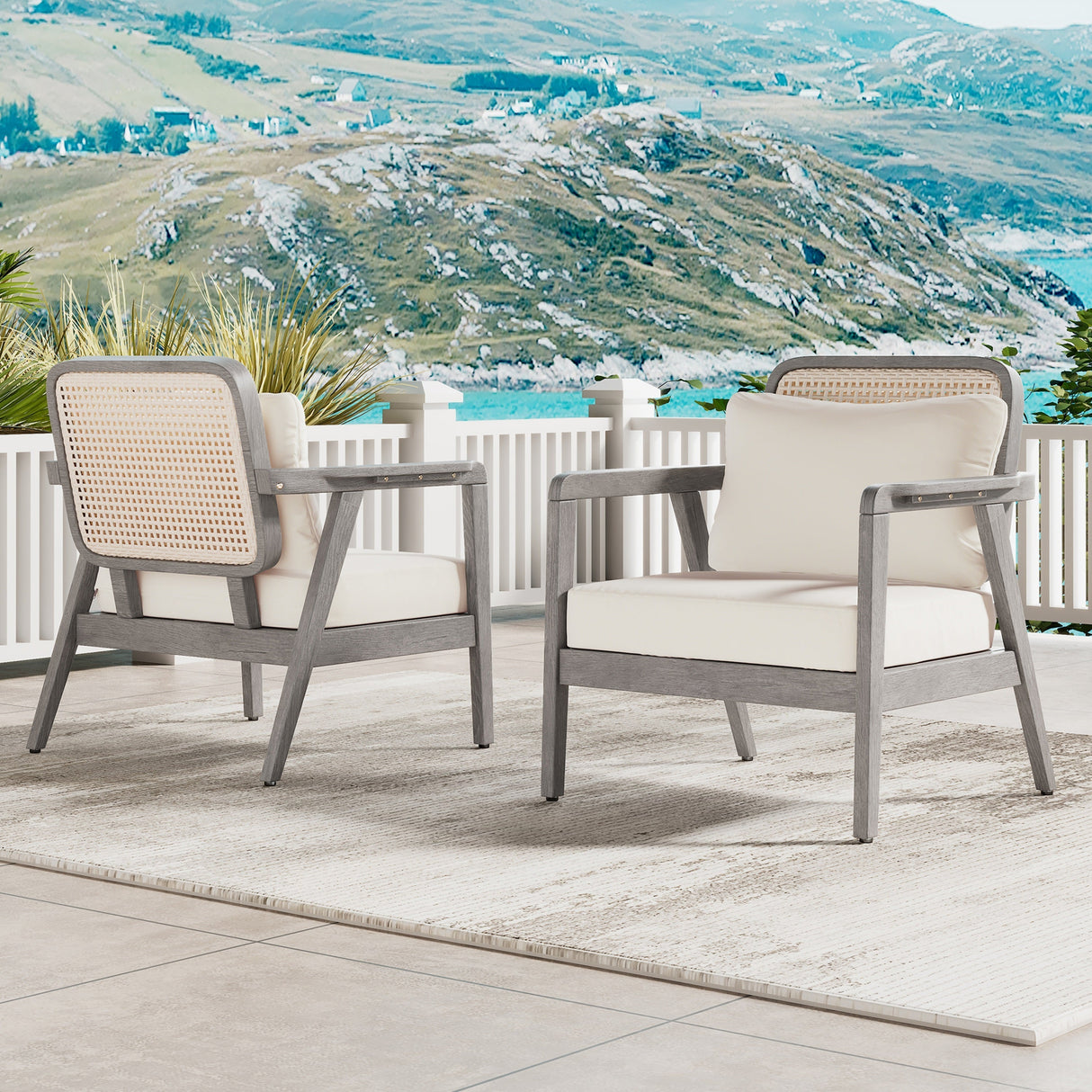 Outdoor Acacia Wood Patio Club Chairs with Cushions (S/2)