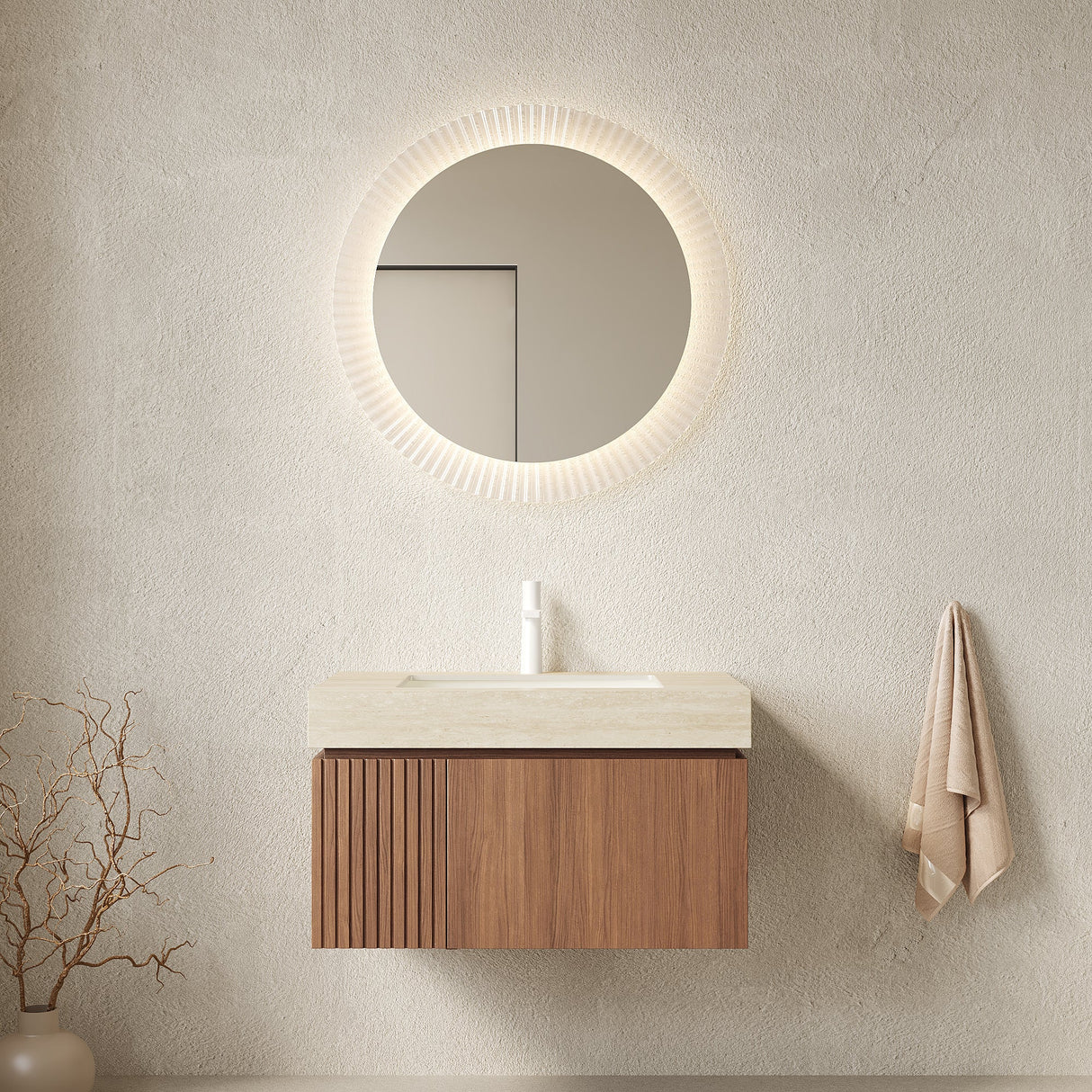 Contemporary Bathroom Vanity & Sink Travertine - OROA