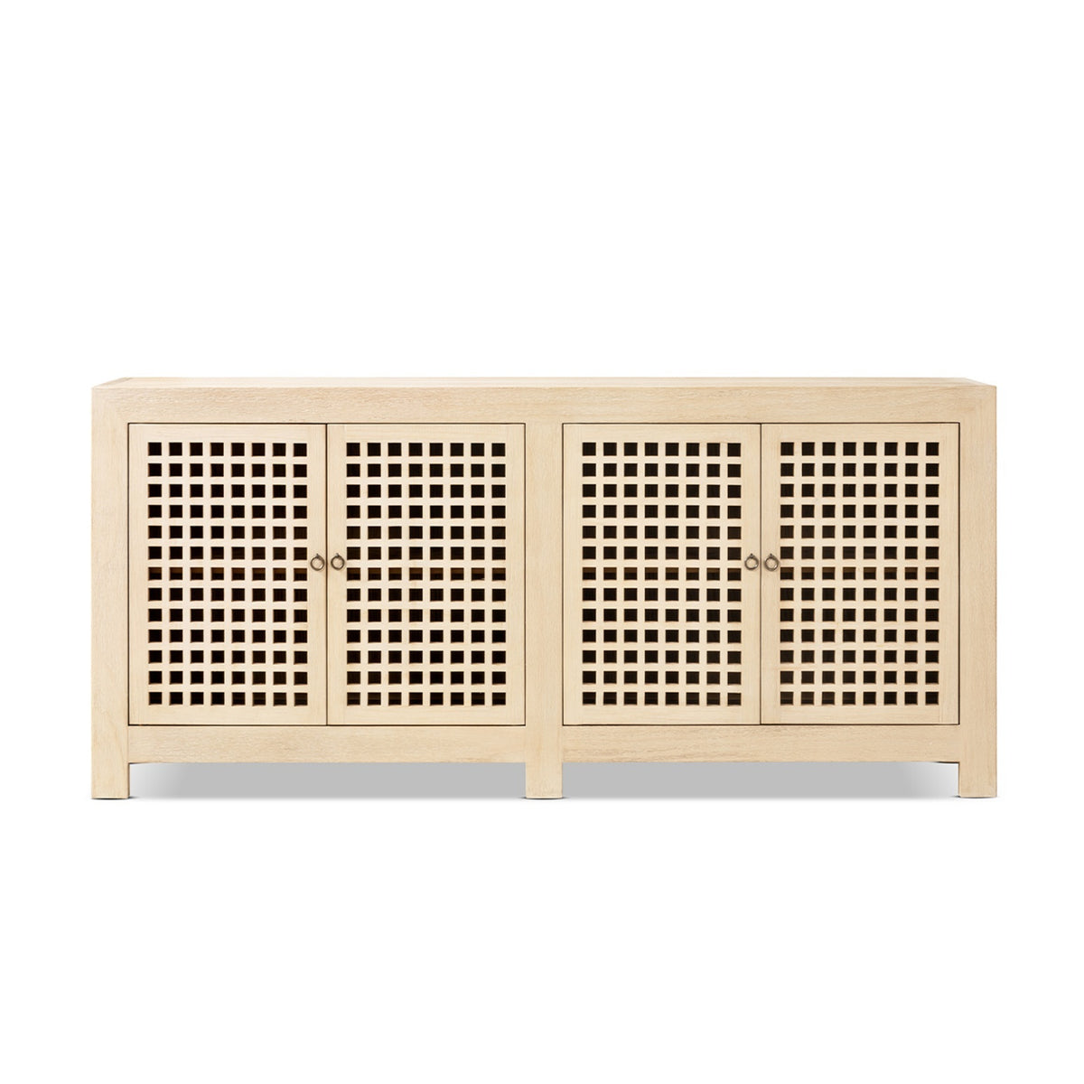 Alden Reclaimed Pine Lattice 4-Door Cabinet, Brushed White - OROA Online Furniture