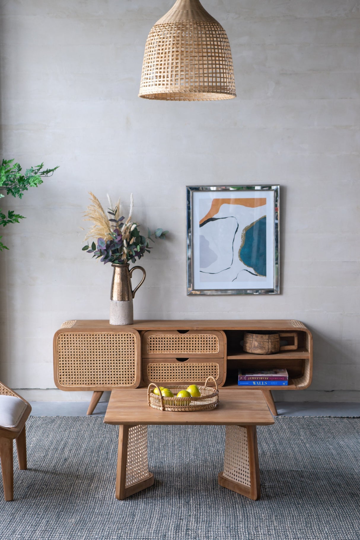 Round Decorative Brown Bamboo Woven Trays with Handles (S/3)