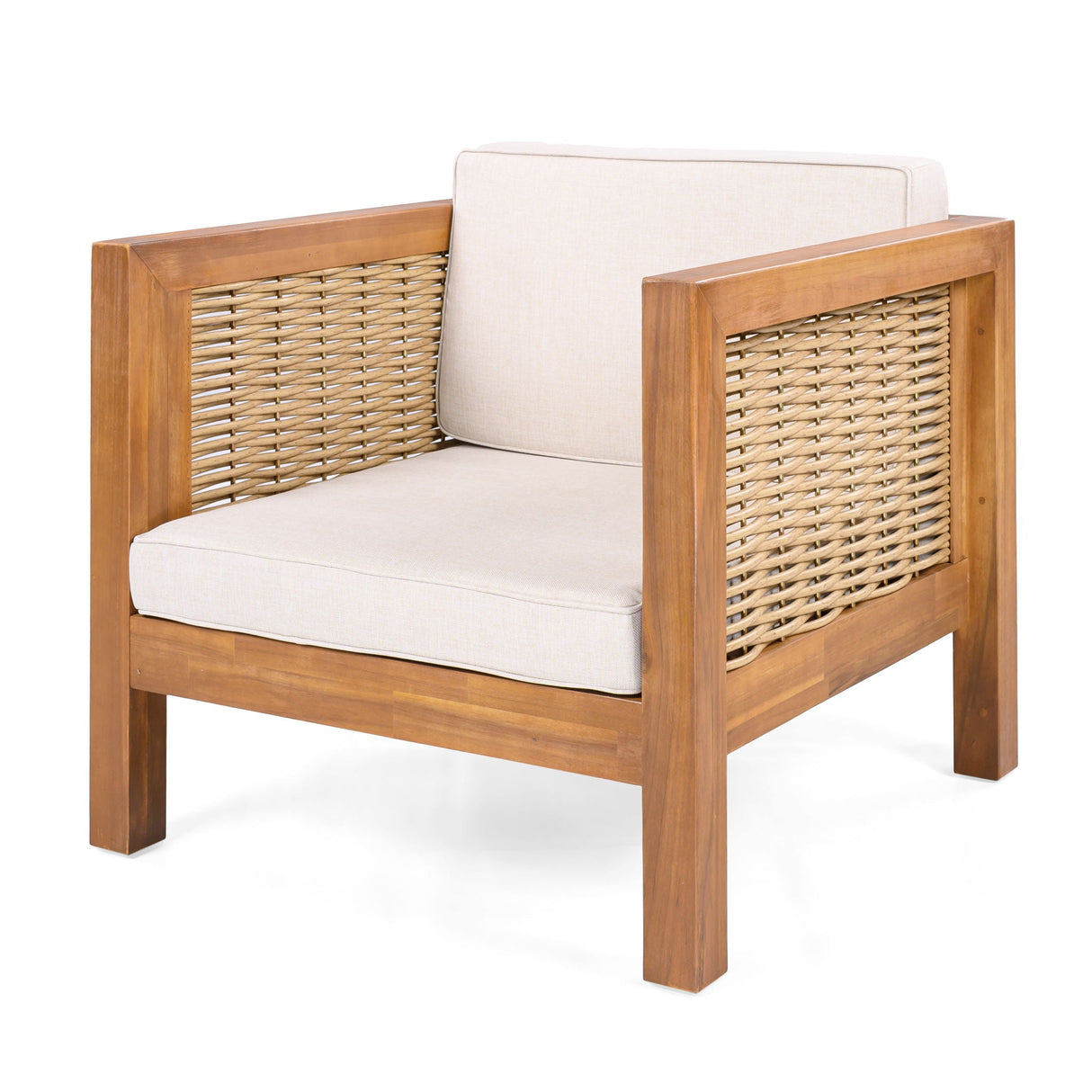 Outdoor Club Teak Chair With Rope Arm And Cushions - OROA