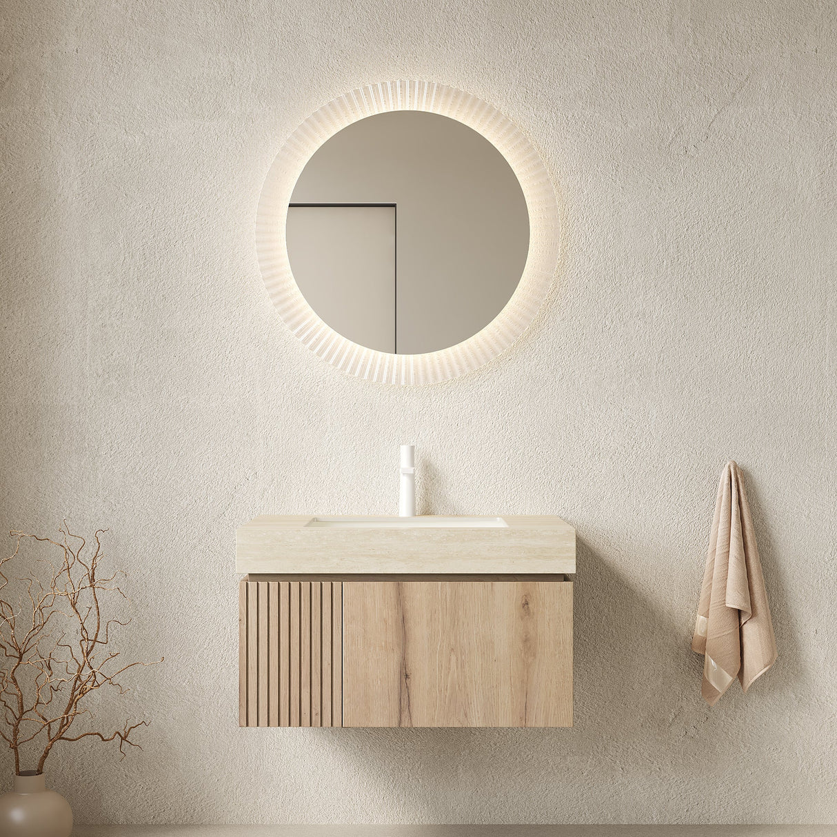 Contemporary Bathroom Vanity & Sink Travertine - OROA