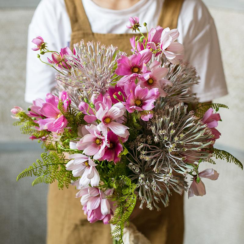 Artificial Silk Flower Bouquet Pink Daisy 20"