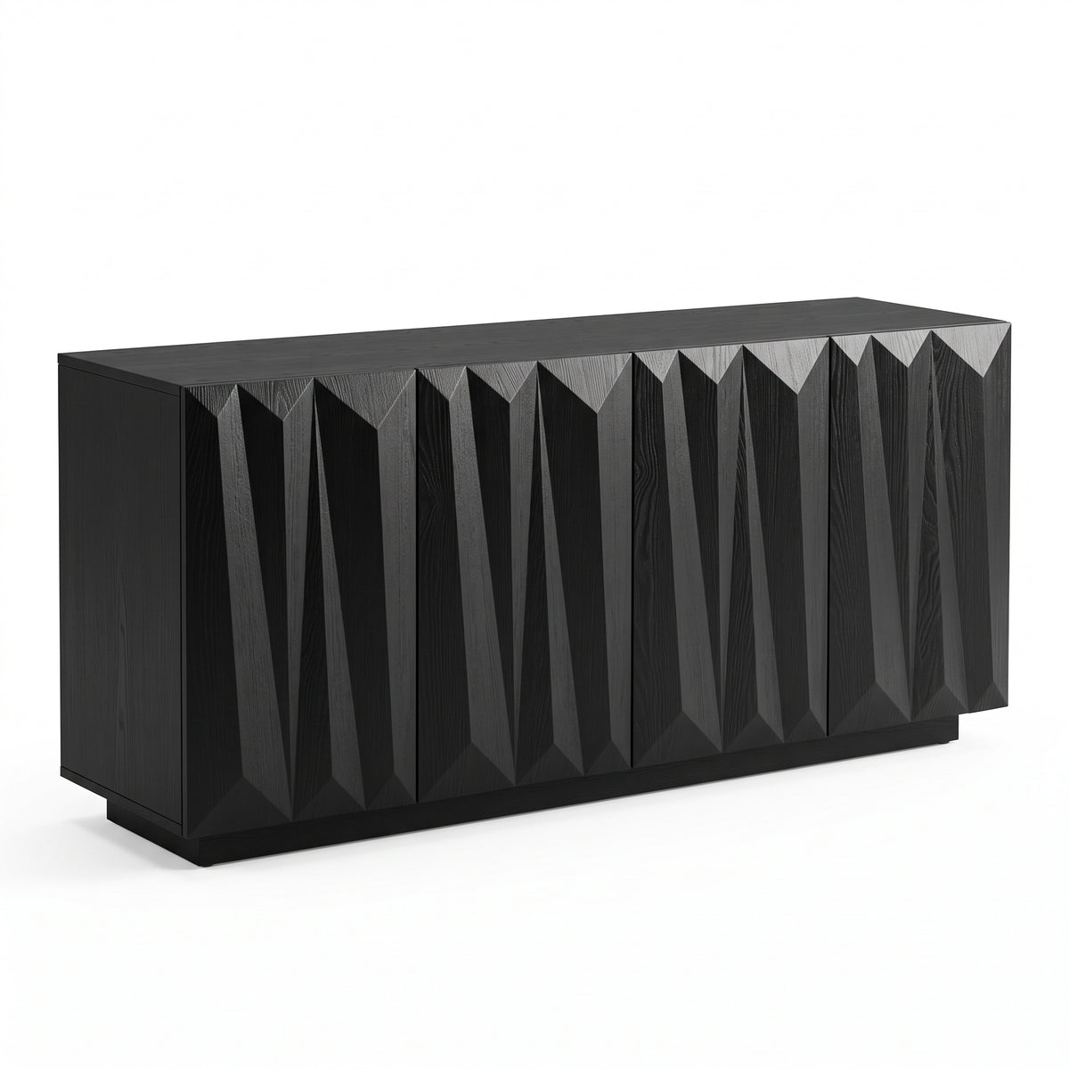 Black Geometric Four-Door Sideboard — three-quarter view