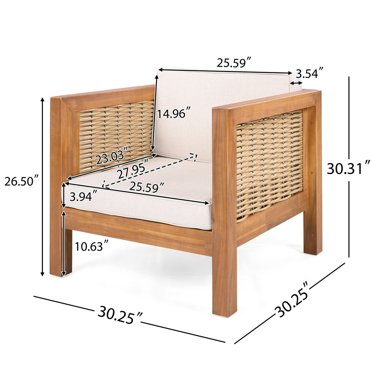 Outdoor Club Teak Chair With Rope Arm And Cushions - OROA