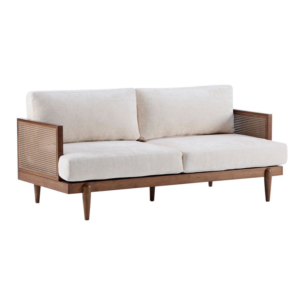 3-Seater Boucle Sofa with Cane Rattan and Wooden Frame - OROA