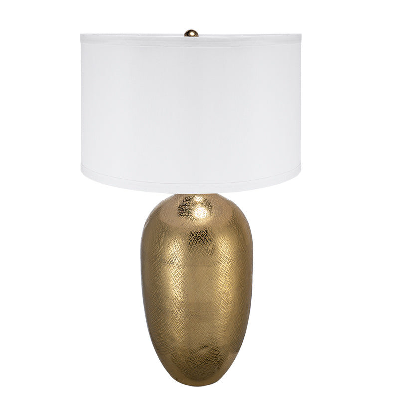 Round Aluminum Sheet Gold Table Lamp with White Fabric Shade
