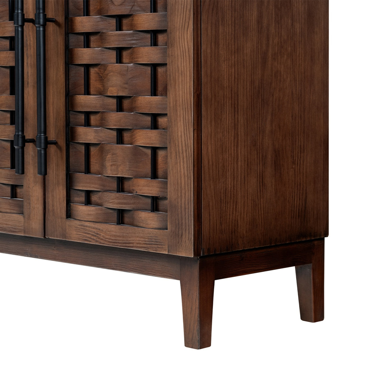 Koa Woven Wood 4-Door Sideboard, Dark Brown Reclaimed Pine - OROA Modern Furniture