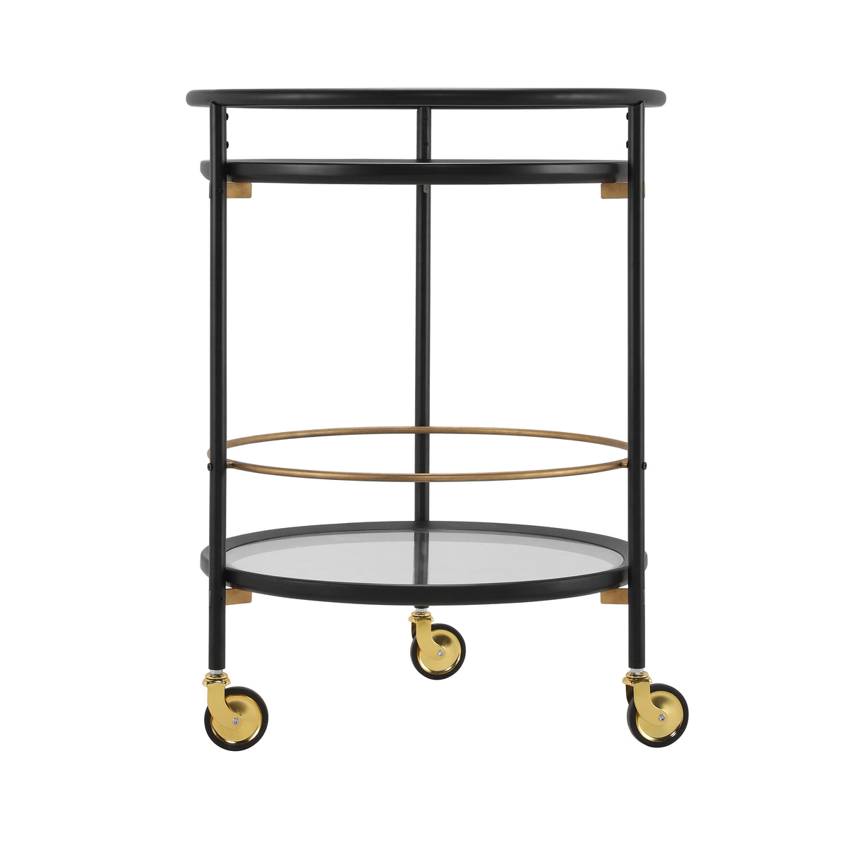 Modern Round Bar Cart with Tempered Glass Shelves and Gold Accents - OROA Online Furniture