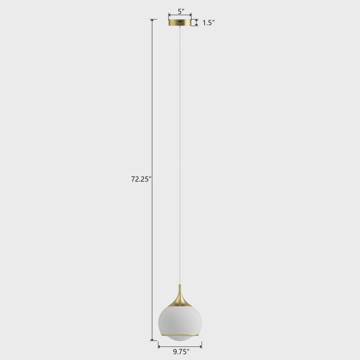 Gold Glass Integrated LED Pendant Light — dimension diagram