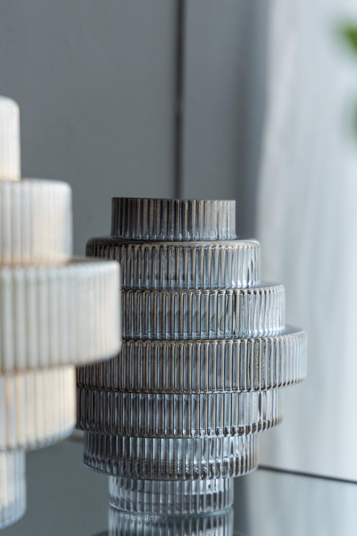 Multi-Tiered Geometric Vase with Smoked Blue Finish (S/2)