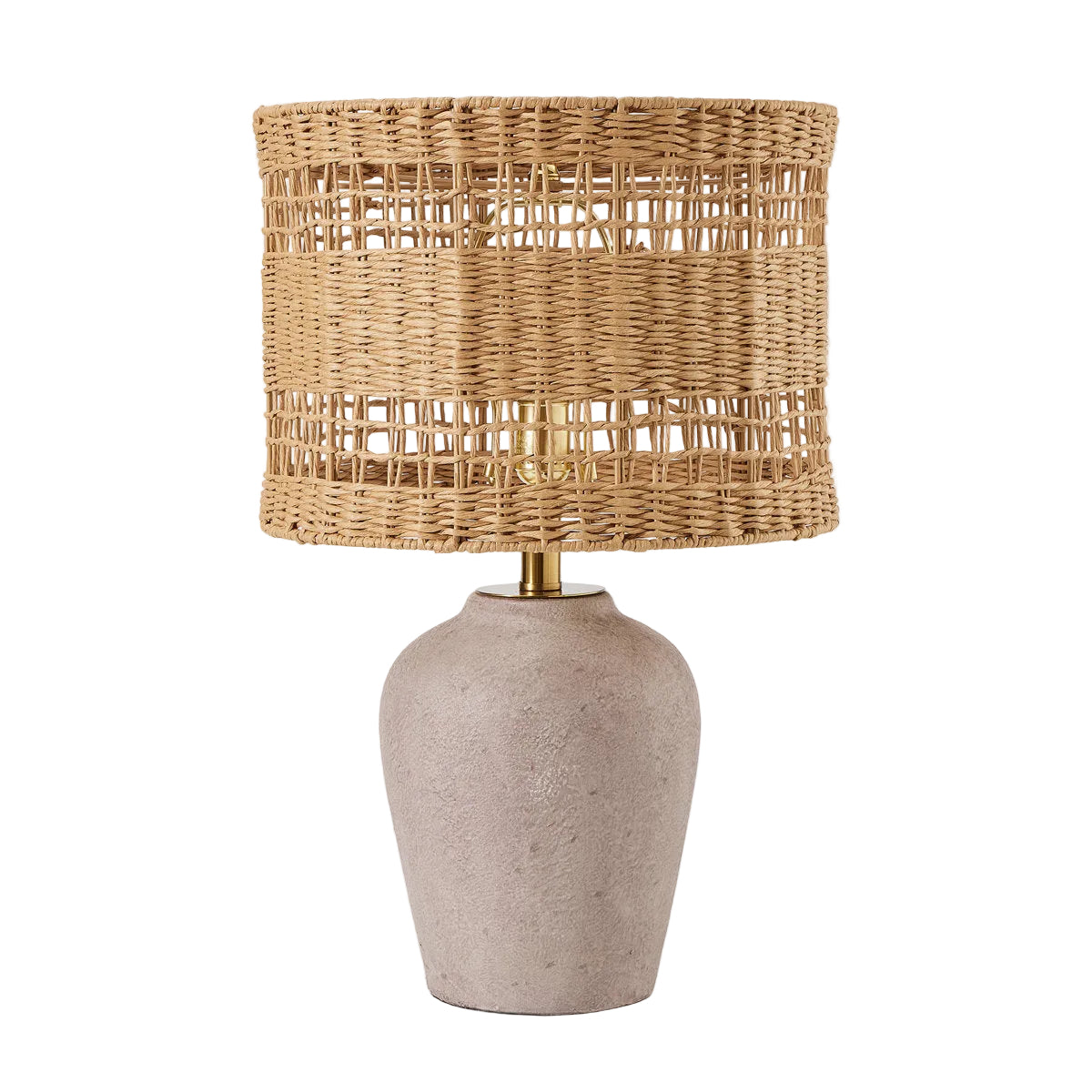 Antique Gray Ceramic Table Lamp with Rattan Shade — front view