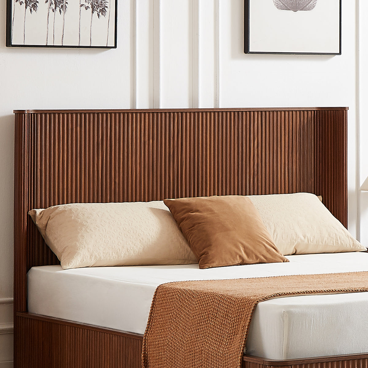 Walnut Finish Fluted King Platform Bed – OROA, view 3