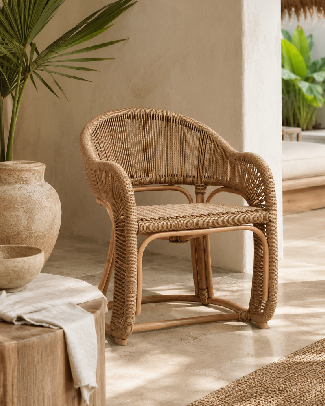 Modern European furniture - Rattan Indoor/Outdoor Barrel-Back Accent Chair - www.oroa.com