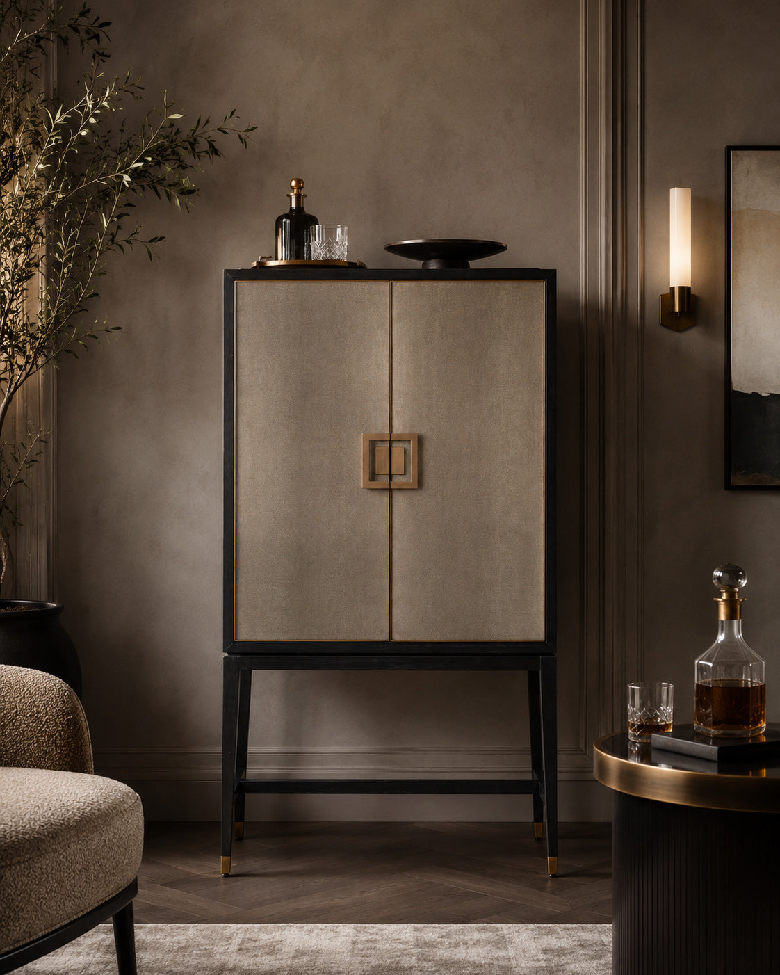 Wood Framed Leather Bar Cabinet | Oroa.com