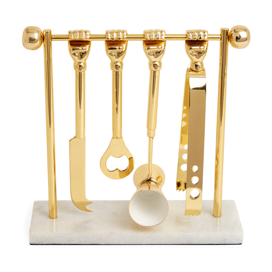 Brass Finish Barware Set – Barbell – side view