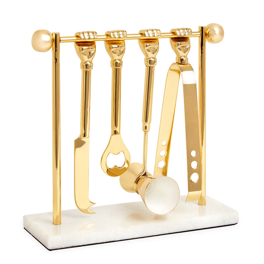 Brass Finish Barware Set – Barbell – front view