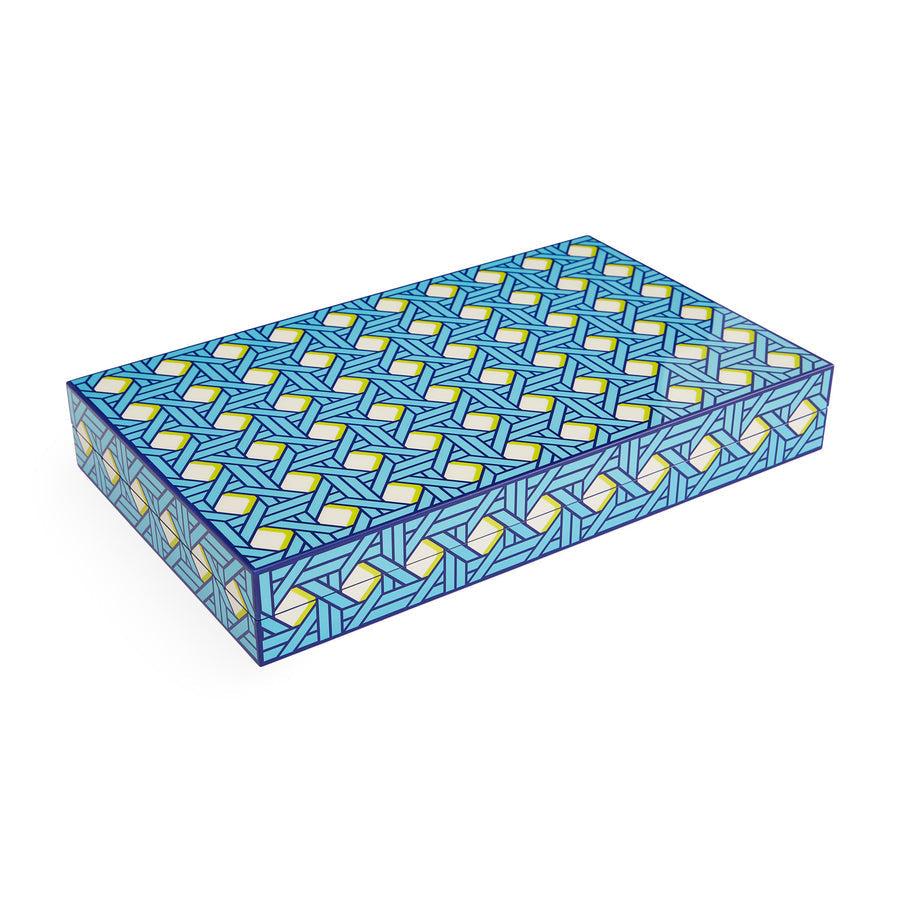 Blue Lacquere Backgammon Set | Jonathan Adler Basketweave | Oroa.com