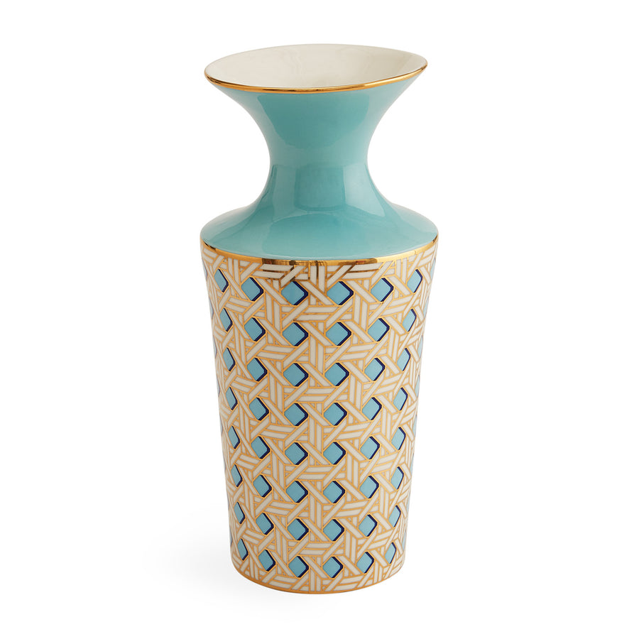 Turquoise Porcelain Cuff Vase | Jonathan Adler Basketweave | Oroa.com