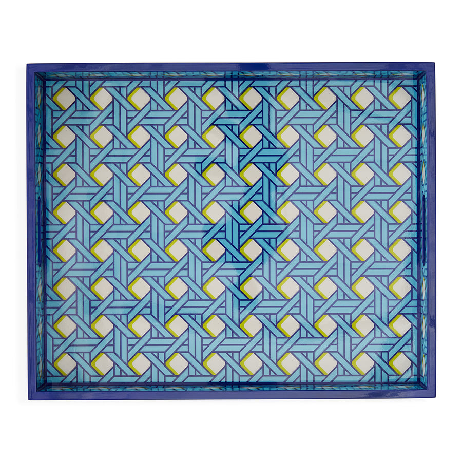 Patterned Blue Lacquer Tray | Jonathan Adler Basketweave | Oroa.com