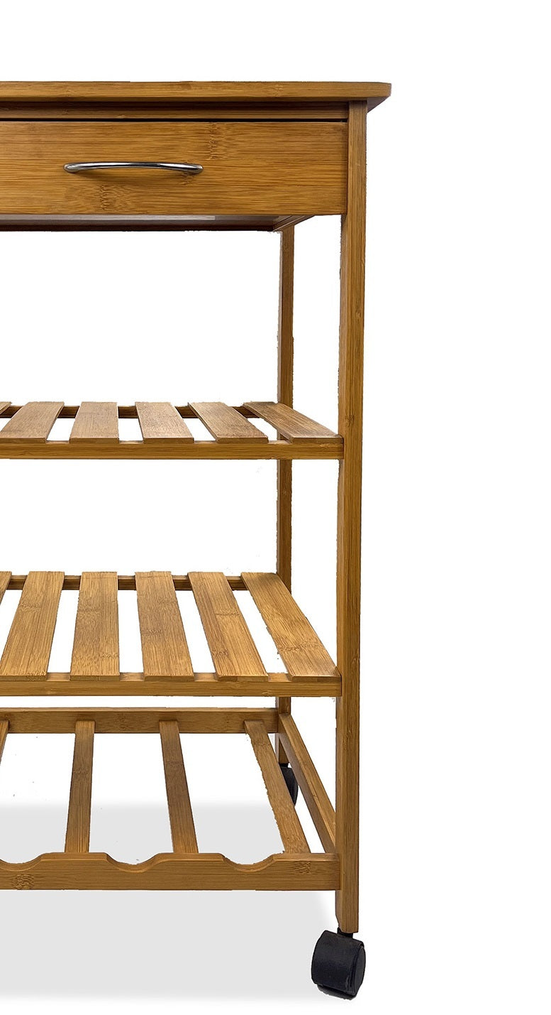 Contemporary Natural Finish Trolley with Storage Drawers and Open Shelves - OROA Modern Furniture