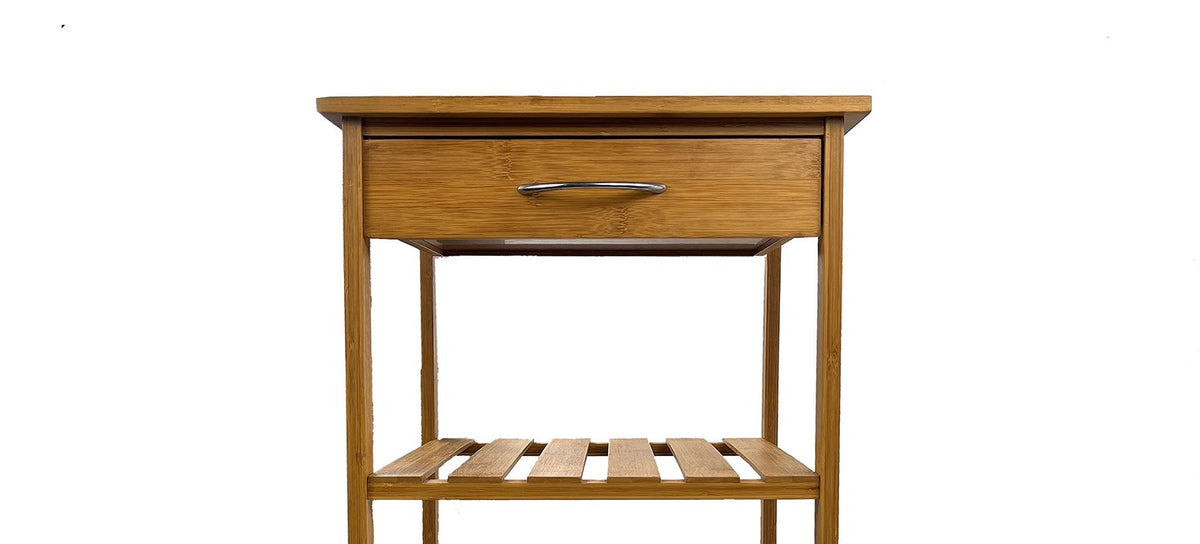 Contemporary Natural Finish Trolley with Storage Drawers and Open Shelves - OROA Modern Furniture