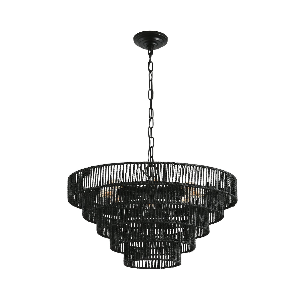 5-Tier Black Hemp Rope Pendant Light Chandelier