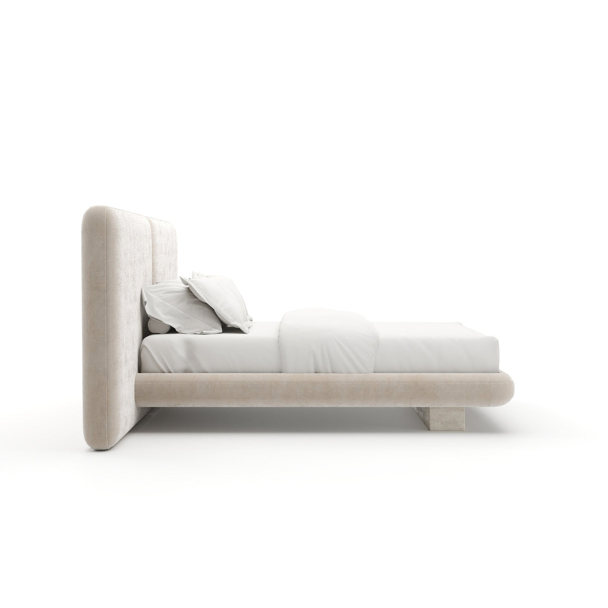 Ivory Velvet 2-Panel King Bed – Overlap – angled view