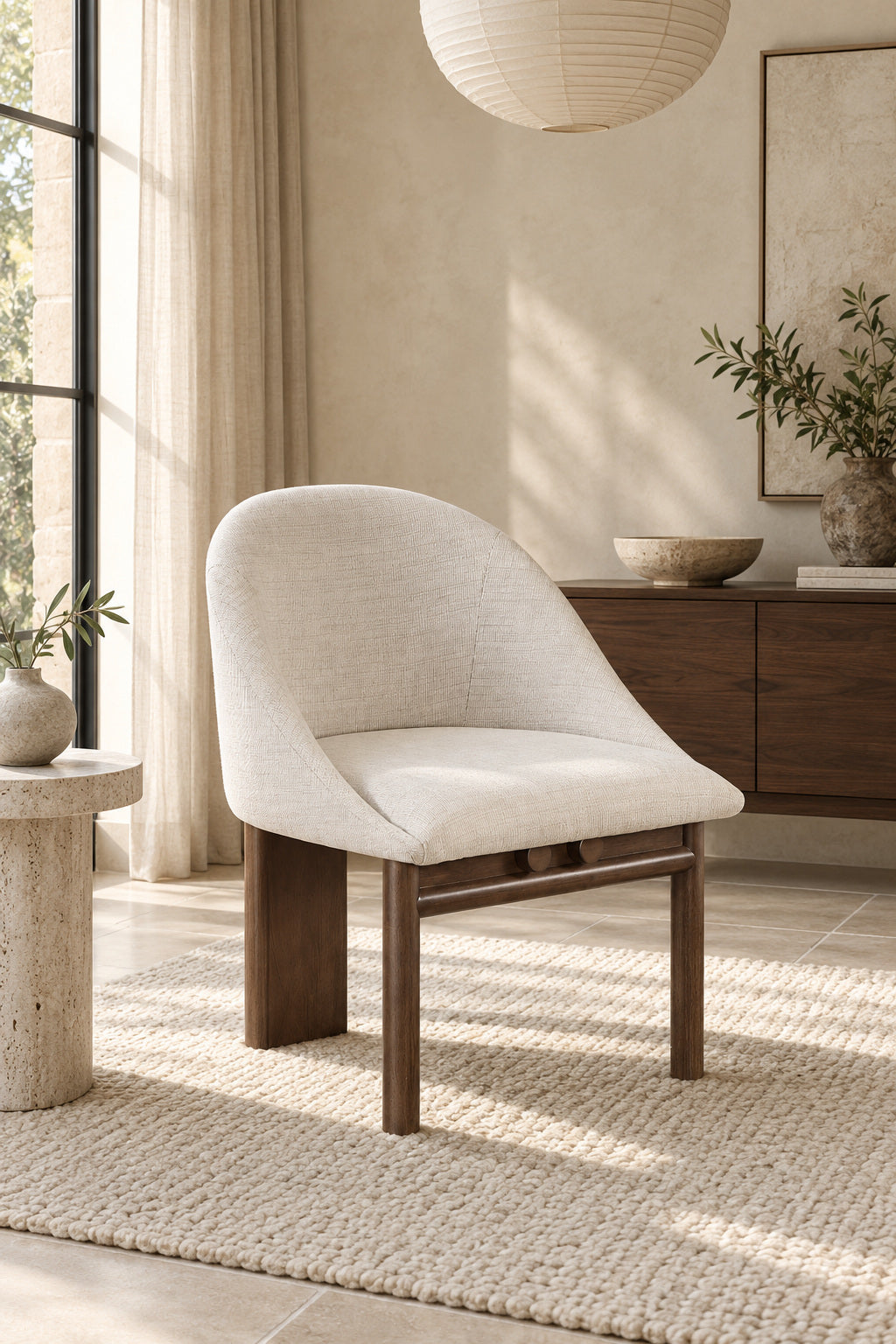 Beige Linen Accent Chair with Bentwood Frame (2) | Maison Naturelle