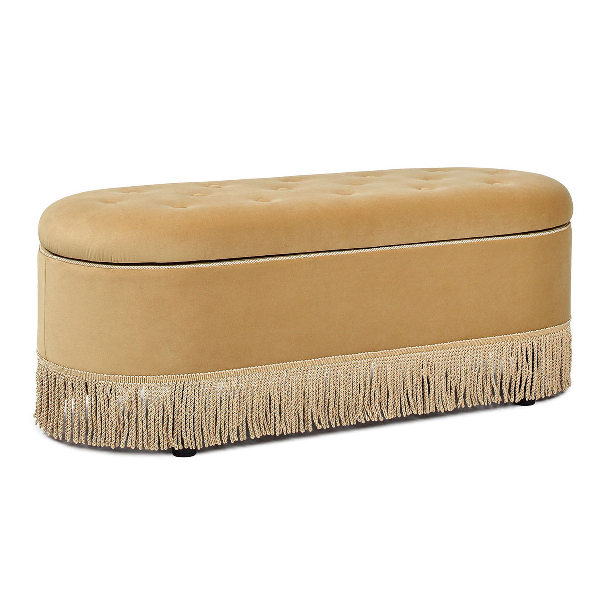 Melindaa - Oval Tufted Bullion Fringe Storage Bench