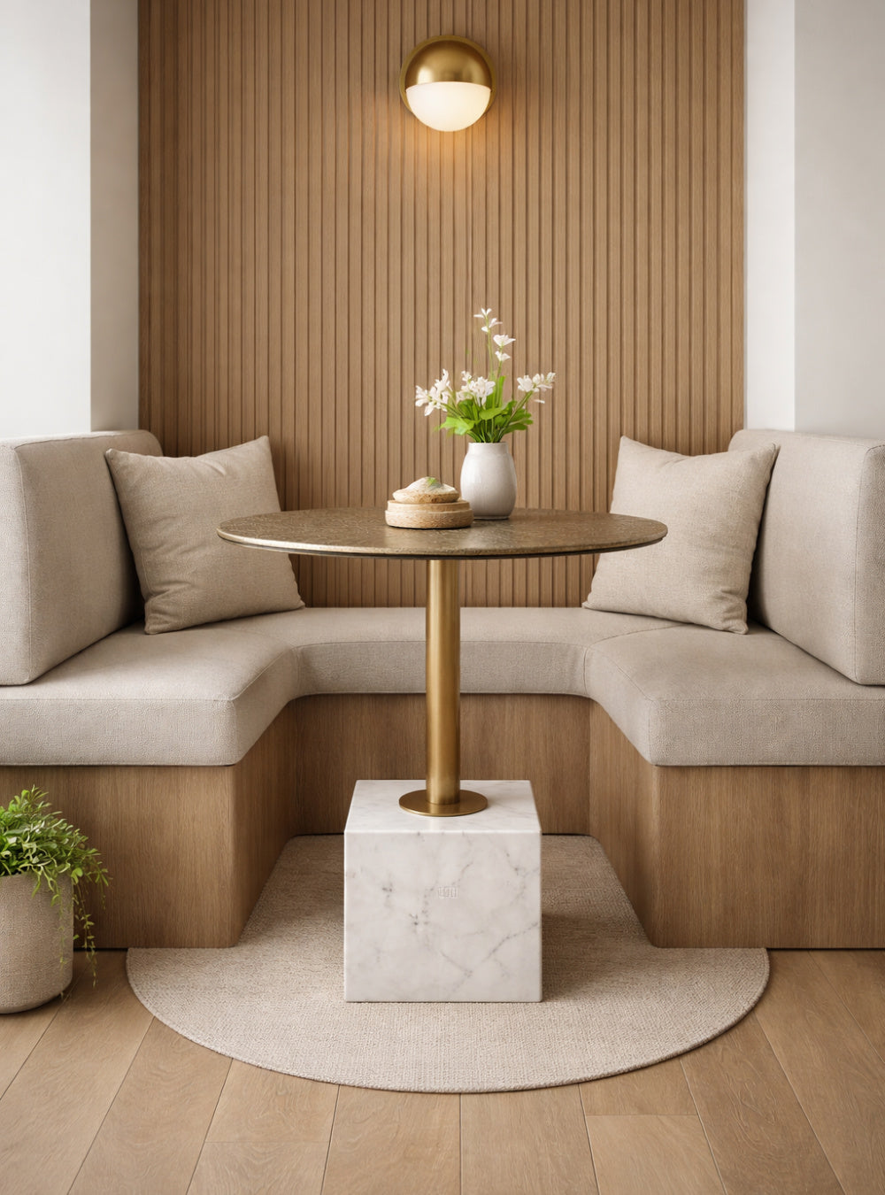 Antique Brass Marble Bistro Table by Splendido Kata Dining Table, alternate view 2