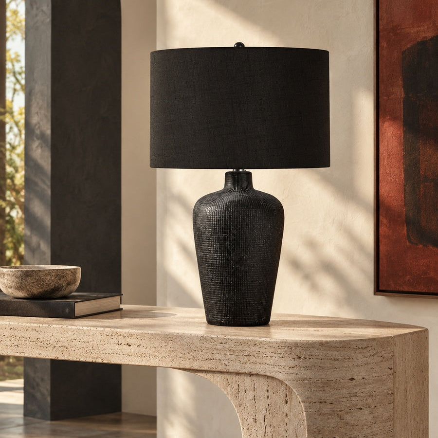 Textured Black Ceramic Table Lamp - Catchy