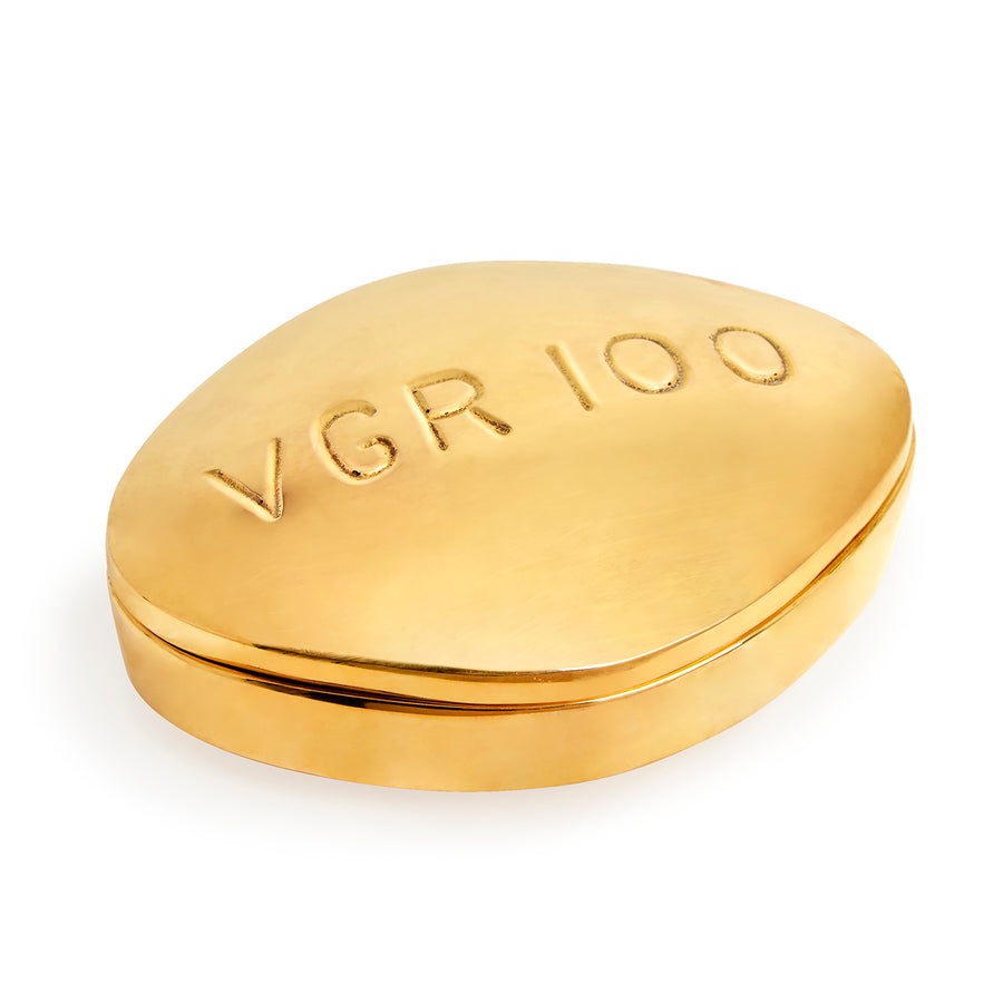 Polished Brass Hinged Pill Box – Viagra – front view