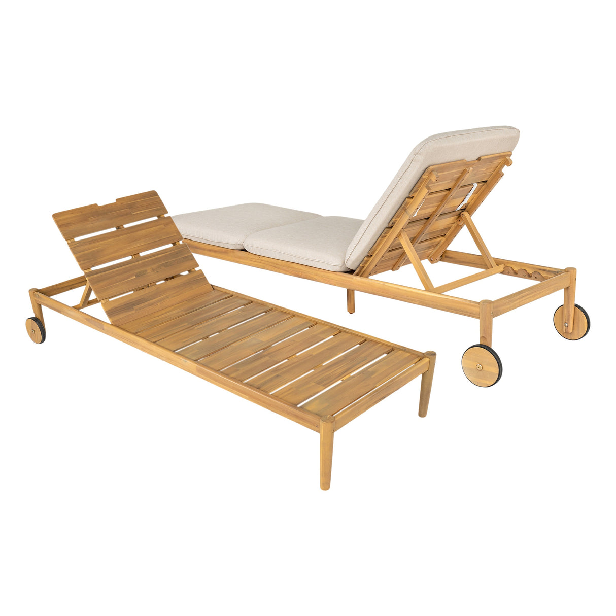 Riviera Outdoor Chaise Lounge with Wheels, Acacia Wood Frame (S/2)