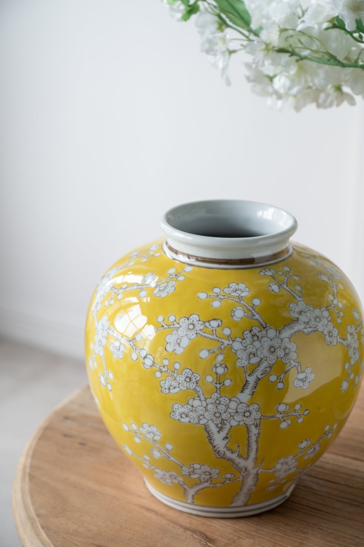 Yellow and White Wide Curved Plum Blossom Vase - OROA