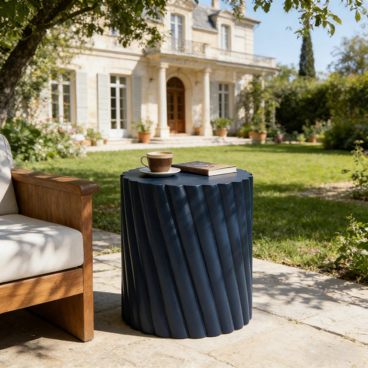 Navy Blue Fluted Outdoor Stool | Catchy