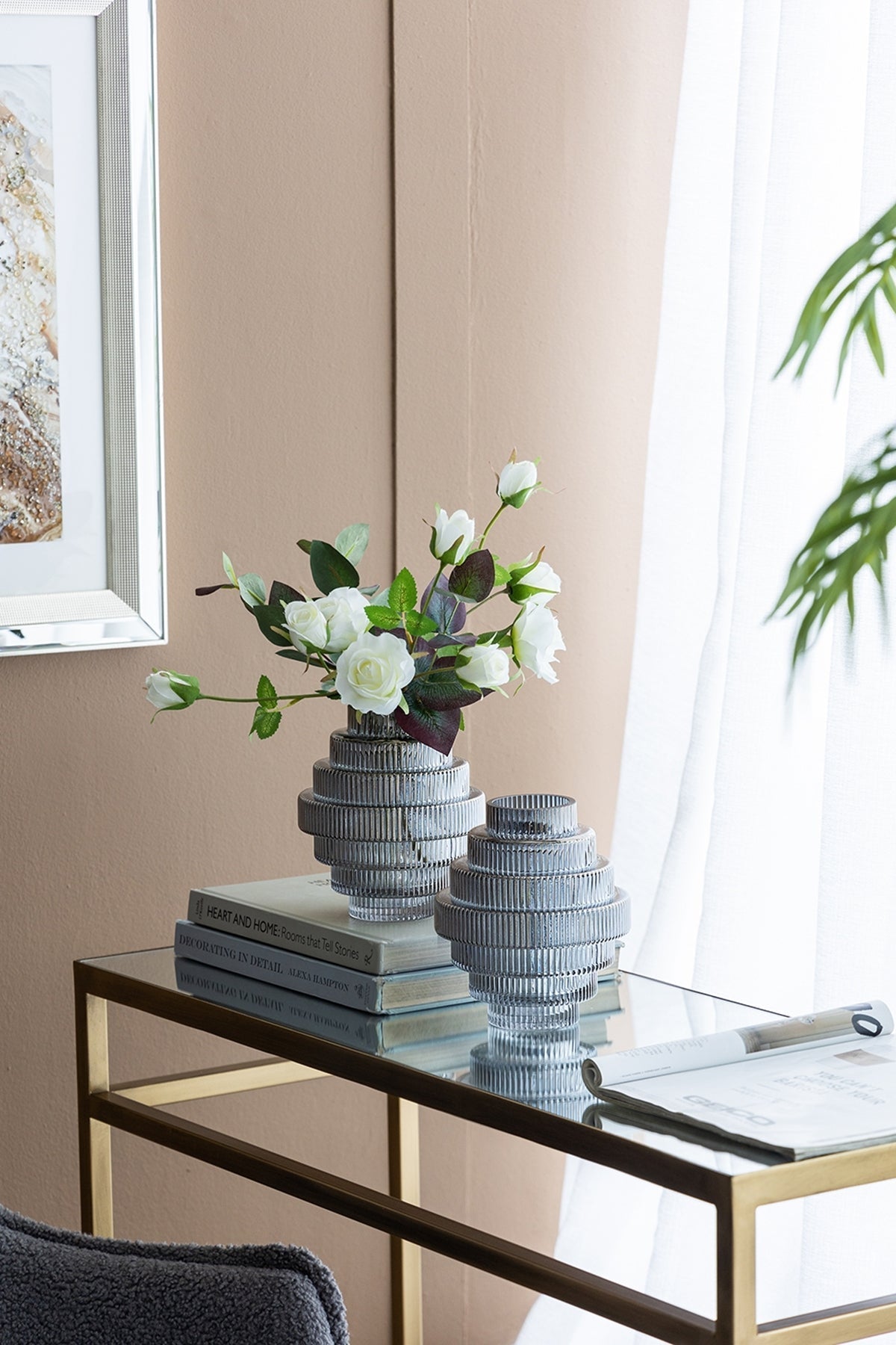 Multi-Tiered Geometric Vase with Smoked Blue Finish (S/2)
