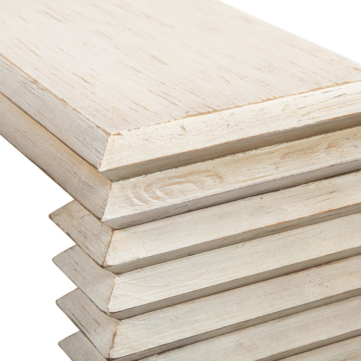 Veda Whitewashed Reclaimed Pine Geometric Console Table with Slim Stacked Legs - OROA Modern Furniture