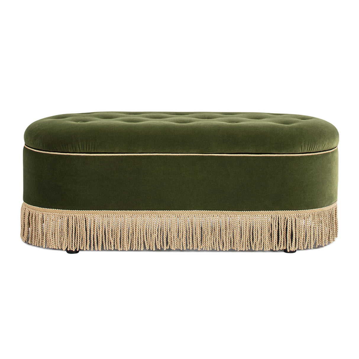 Melindaa - Oval Tufted Bullion Fringe Storage Bench