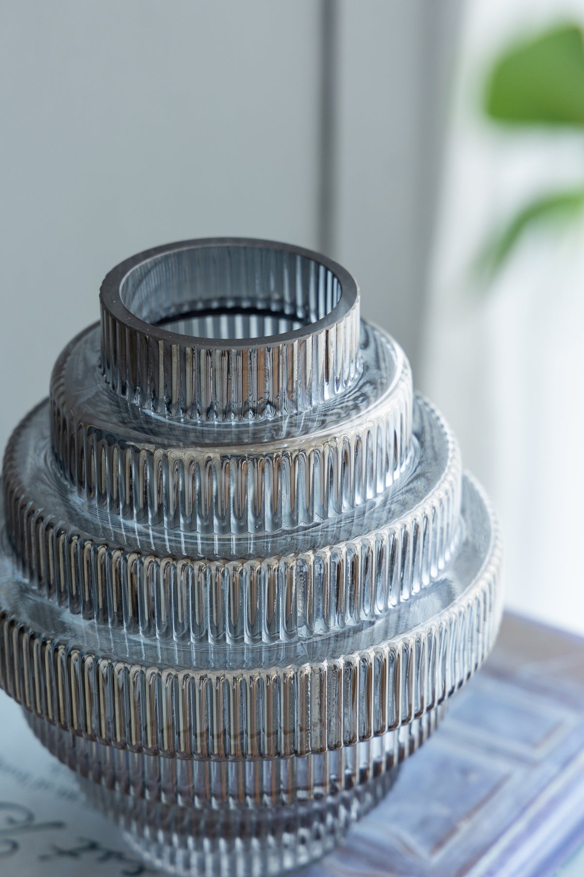 Multi-Tiered Geometric Vase with Smoked Blue Finish (S/2)